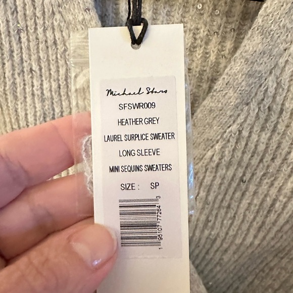 NWT SP MICHAEL STARS Laurel grey sparkle detail woman surplice Wrap rib sweater - Picture 7 of 16